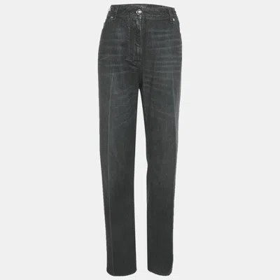 Pre-owned Versace Dark Grey Denim Wide Leg Jeans M Waist 34" In Gray