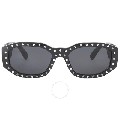 Versace Dark Grey Geometric Unisex Sunglasses Ve4361 539887 53 In Black / Dark / Grey