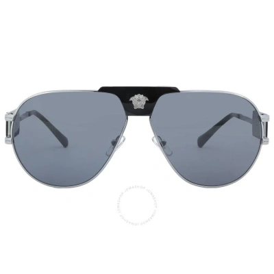 Versace Dark Grey Pilot Men's Sunglasses Ve2252 100187 63 In Dark / Grey / Gun Metal / Gunmetal