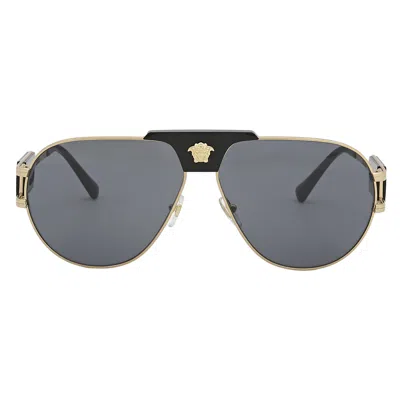 Versace Dark Grey Pilot Men's Sunglasses Ve2252 100287 63 In Gold