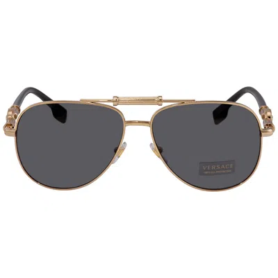 Versace Dark Grey Pilot Unisex Sunglasses Ve2236 100287 59 In Blue