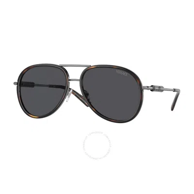 Versace Dark Grey Pilot Unisex Sunglasses Ve2260 100187 60 In Black