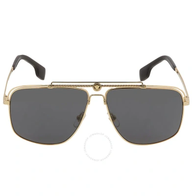 Versace Dark Grey Rectangular Men's Sunglasses Ve2242 100287 61 In Dark / Gold / Grey