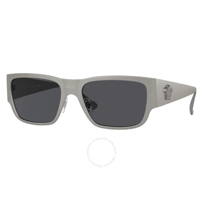 Versace Dark Grey Rectangular Men's Sunglasses Ve2262 126287 56 In Dark / Grey / Gun Metal / Gunmetal