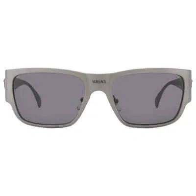 Pre-owned Versace Dark Grey Rectangular Men's Sunglasses Ve2262 126287 56 Ve2262 126287 56 In Gray