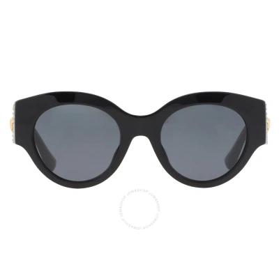 Versace Dark Grey Round Ladies Sunglasses Ve4438bf Gb1/87 52 In Black / Dark / Grey