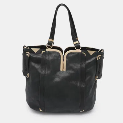Pre-owned Versace Dark Grey Shimmering Suede Tote In Gray