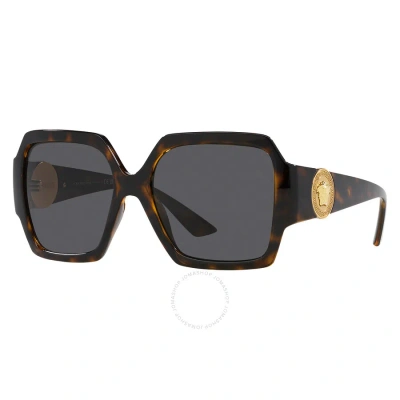 Versace Dark Grey Square Ladies Sunglasses Ve4453 108/87 56 In Dark / Grey