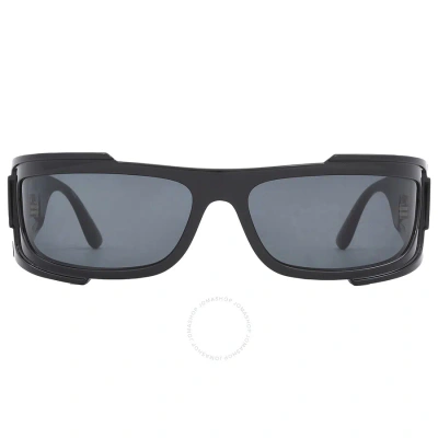 Versace Dark Grey Wrap Men's Sunglasses Ve4446 Gb1/87 67 In Black / Dark / Grey