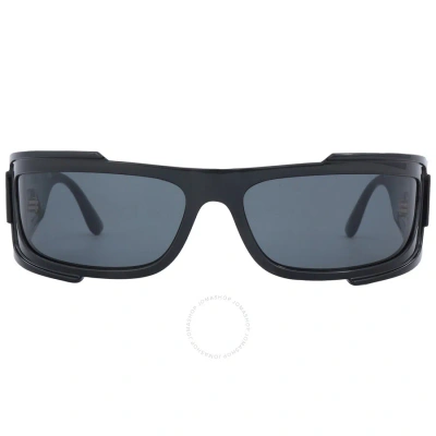 Versace Dark Grey Wrap Men's Sunglasses Ve4446 Gb1/87 67 In Black / Dark / Grey