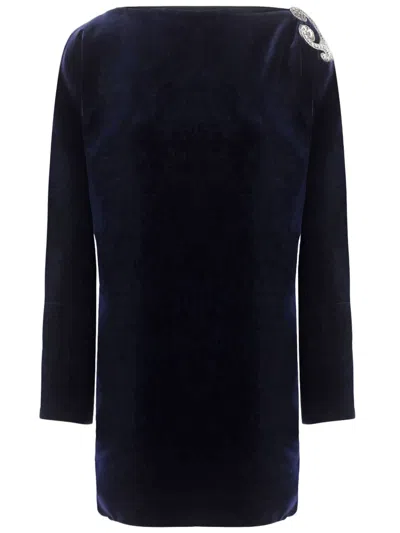 Versace Dark Navy Velvet Baroque Embroidery Mini Dress In Black