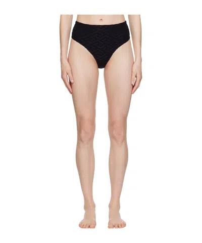 Versace Debossed-monogram High-waisted Bikini Bottom In Nude