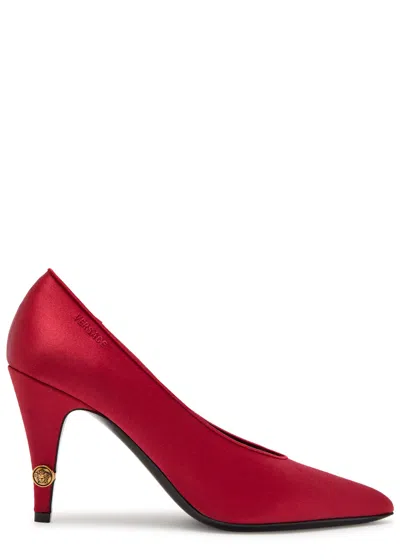 Versace Gianni Logo-detailed Satin Pumps In Black