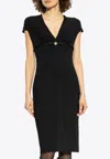 Versace Fitted Black Midi Dress With Satin Trim And Medusa Detail In Black