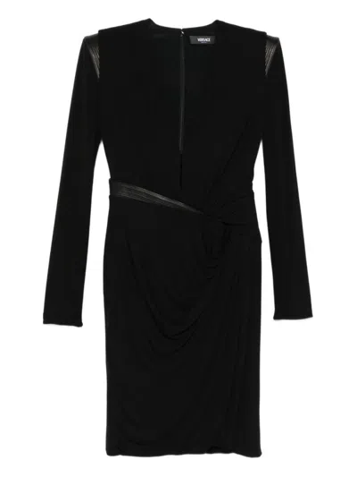 Versace Viscose V-neck Dress In Black