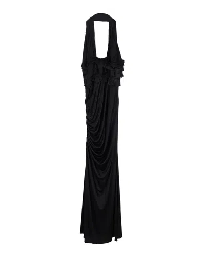 Versace Deep V-neck Halter Evening Dress In Black Silk