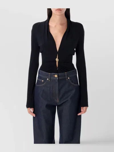 VERSACE DEEP V NECK PIN DRAPED BODYSUIT
