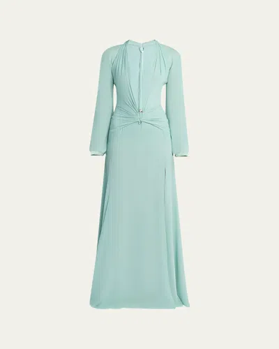 VERSACE DEEP V-NECK SILK GEORGETTE GOWN