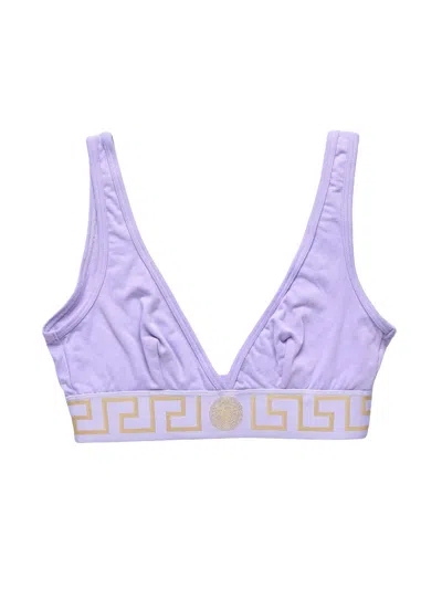 Versace Deep V Neckline Lilac Bra With Gold Geometric Band In Purple