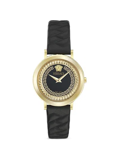 Versace Delphinus Leather Watch In Black