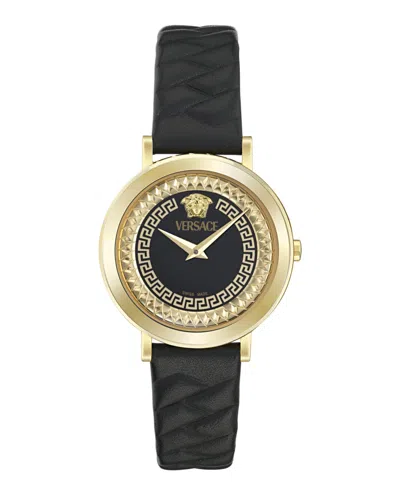 Versace Delphinus Leather Watch In Gold