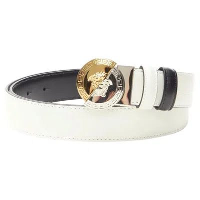 Pre-owned Versace Demi Medusa Reversible Black White Split Coin Belt 75cm-85cm