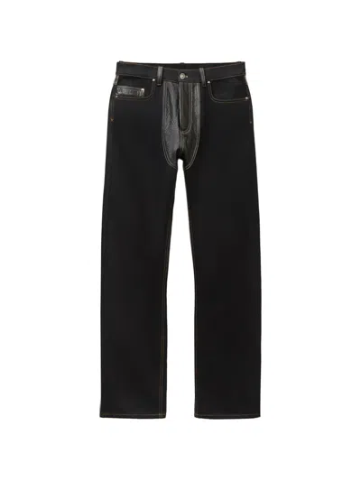 Versace Jean Droit En Denim Et Cuir In Black