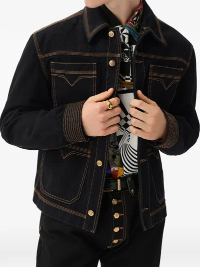 Versace Denim Blouson In Black