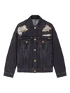 Versace Denim Jacket Distressed Front Pockets In Black