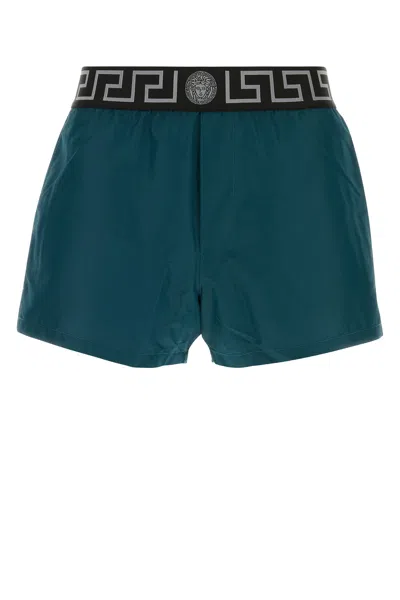 Versace Swim Shorts Featuring Signature Greca Border In Green
