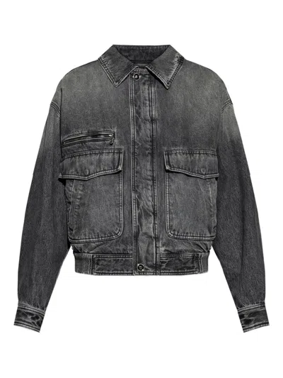 Versace Denim Bomber Jacket In Black