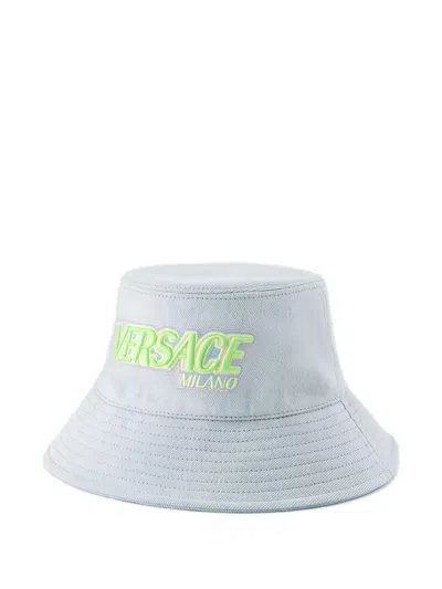 Versace Embroidered Logo Bucket Hat In Blue