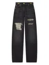 Versace Chainmail-insert Distressed Straight-leg Pants In Black