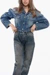 Versace Denim Cropped Jacket With Logoed Buttons In Blue