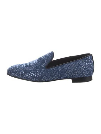 Pre-owned Versace Denim Crystal Embellishments Loafers In Blue