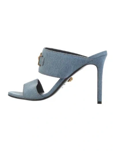 Pre-owned Versace Denim Cutout Accent Mules In Brown