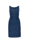 Versace Stripe Embroidered Sleeveless Denim Dress In Blu