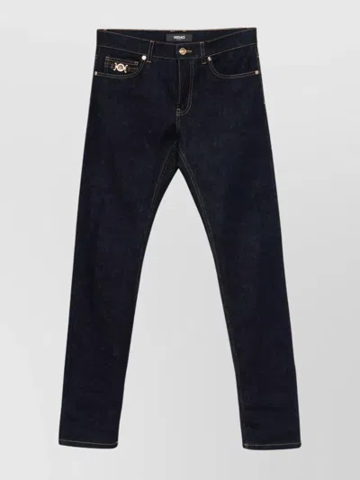 Versace Denim Five Pockets Trousers In Black