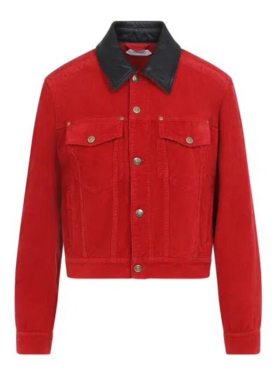 Versace Denim Garment-dyed Jacket In Red