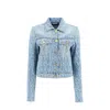 Versace Short Light Blue Jacket With All-over Logo And Branded Buttons In Cotton Denim Woman In Blue