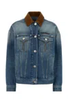 Versace Denim Overwashed Jacket With Embroidered-logo In Blue