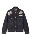 Versace Denim Jacket Distressed Front Pockets In Black