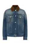 Versace Denim Overwashed Jacket With Embroidered-logo In Blue