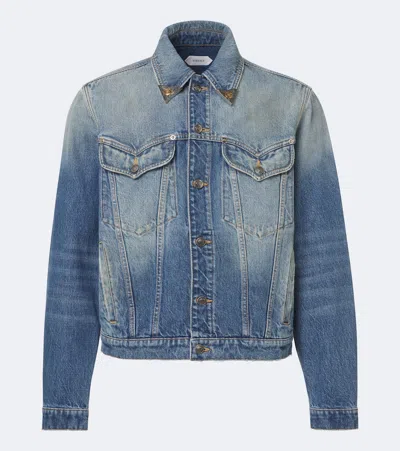 Versace Embellished-collar Denim Jacket In Blue