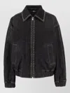 Versace Denim Jacket Elasticated Cuffs Hem Pockets Studs In Black