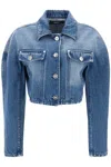 Versace Stone-washed Crop Denim Jacket In Medium Blue