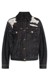 Versace Denim Jacket Distressed Front Pockets In Black
