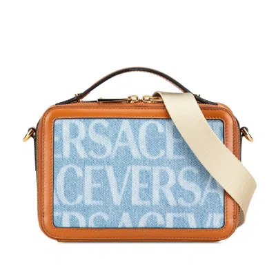 Versace Denim Leather Box Handbag 2way In Blue