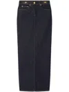 Versace Long High-waisted Denim Skirt With Rear Slit In Black