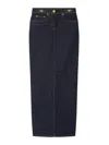 Versace Long High-waisted Denim Skirt With Rear Slit In Black